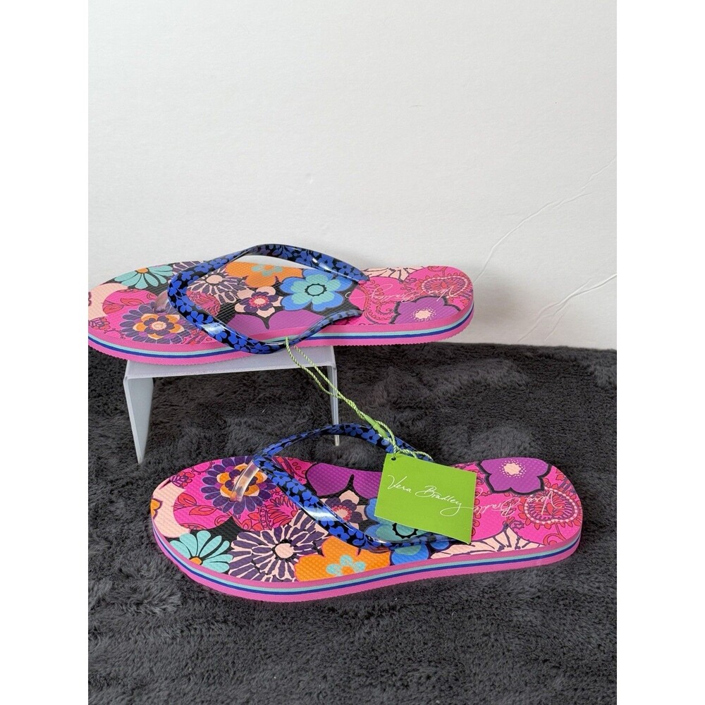 Vera Bradley 5-6 Floral Fiesta Women’s Flip Flops Small Pink Blue Floral NWT